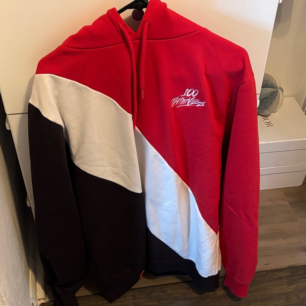 100 Thieves Red, White, and Black Hoodie